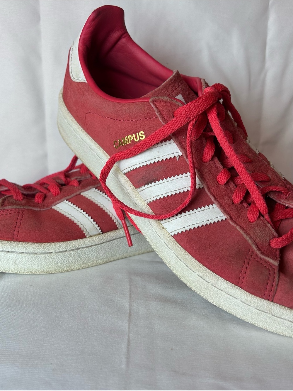 adidas Campus Women's Red Suede Sneakers with White Stripes